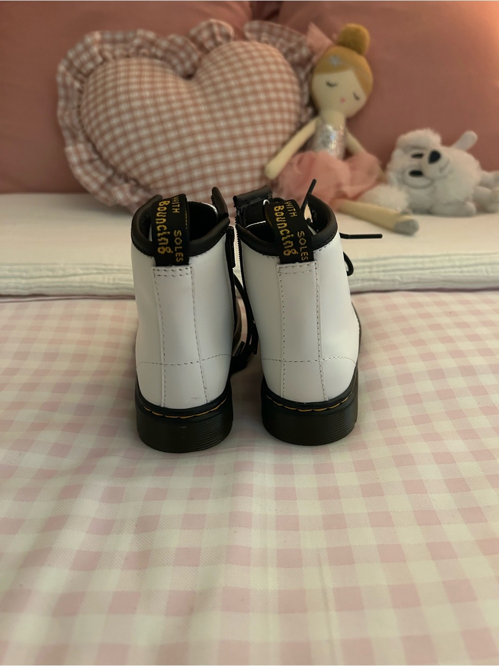 Dr. Martens White and Black Kids Combat Boots - Picture 5 of 5